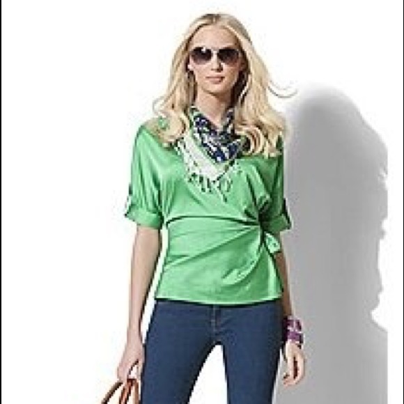New York & Company Tops - New York & Company Stretch Green Wrap Blouse M